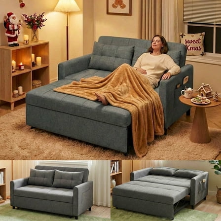 70" Sofa Bed, Lofka 3-in-1 Convertible Futon Sofa Bed with Storage, 5-Level rest - Sleeper Couches for Living Room, Dark GreyAdjustable Back