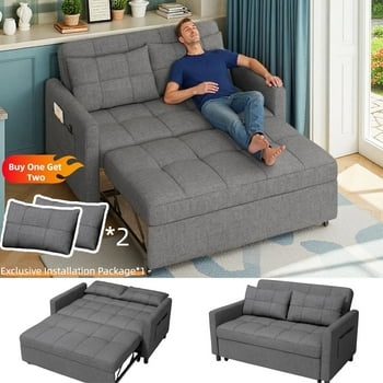 Sofa Bed, Lofka 3-in-1 Convertible Futon Sofa Bed with Storage, Adjustable Backrest & Pull Out Function - Sleeper Couches for living room, Apartment, Dark Grey