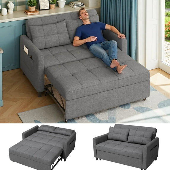 Sofa Bed, Lofka 3-in-1 Convertible Sleeper Sofa with Storage, Adjustable Backrest & Pull Out Function - Sleeper Chair for Small Space, Apartment, Dark Grey