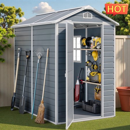 Resin Storage Shed to Store Patio Furniture,4x6FT Small Outdoor Sheds with Floor for Backyard, Lawn, Patio, Grey