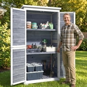 Outdoor Storage Cabinet, Lofka Wood Garden Storage Shed with Ventilate Shutter and Asphalt Roof, Grey