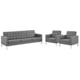 thumbnail image 1 of Modway Loft 3-Piece Vegan Leather Upholstered Sofa Set in Silver/Gray, 1 of 6