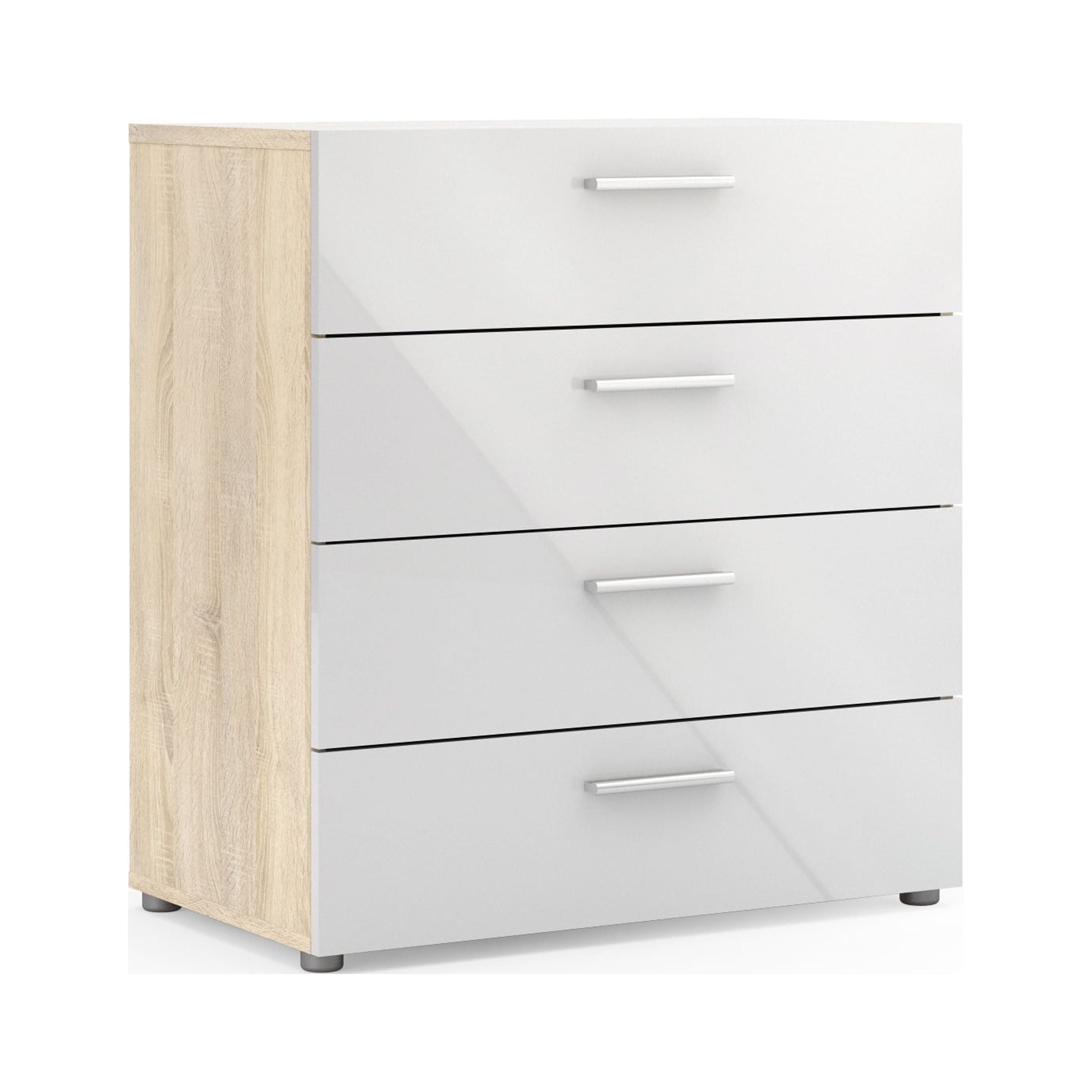 Lamego Matt High Gloss White Oak Effect 4 Drawer Chest of Drawers H 681mm W 802mm D 402.5mm