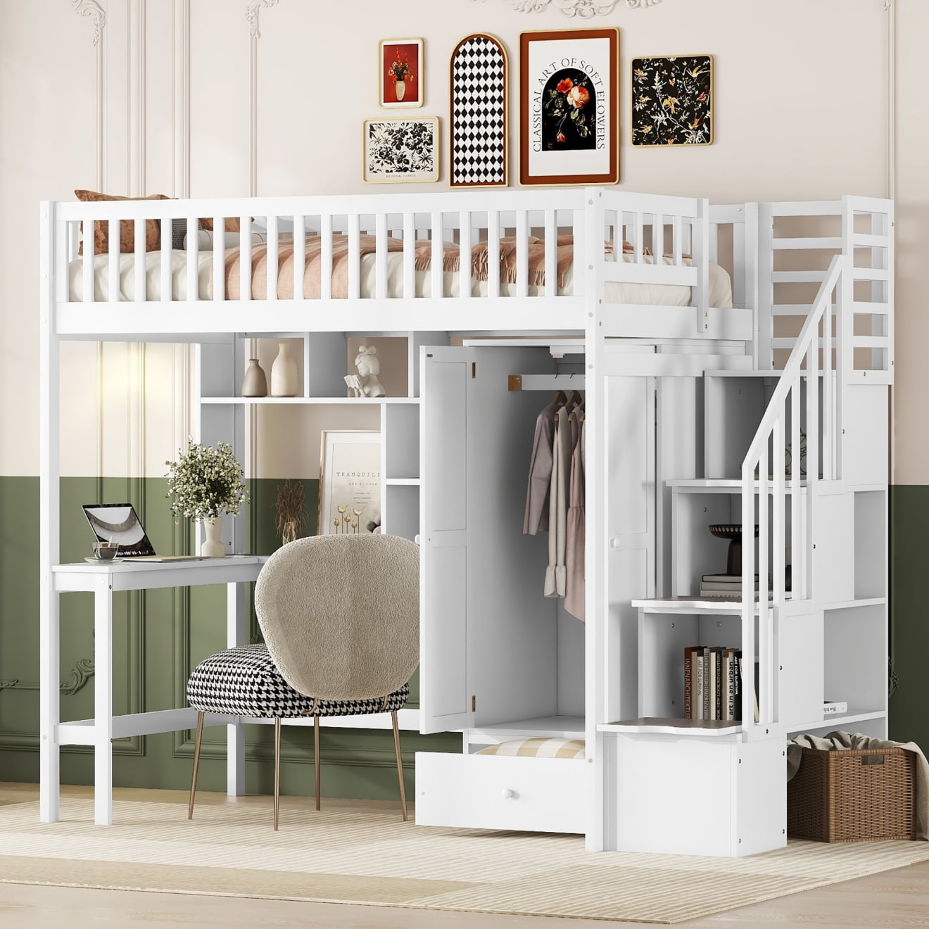 Girls loft bed with stairs deals