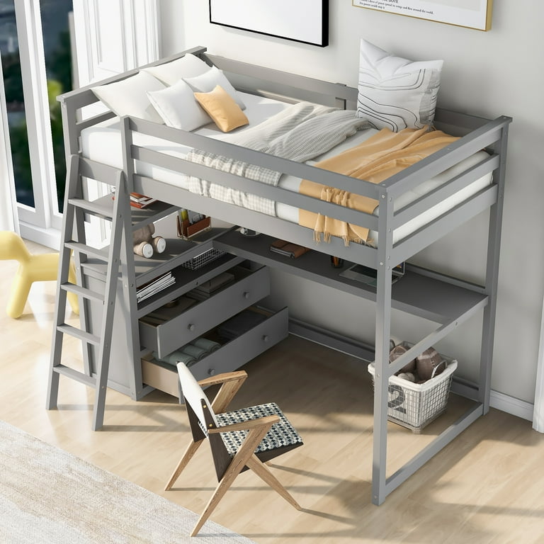 Loft bed with desk and cheap couch underneath