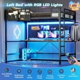 thumbnail image 1 of Loft Bed Frame Full Size Heavy Duty Metal Loft Bed with Desk&Charging Station&Led Lights&Clothes Rail, Safety Guard & Ladder, No Noise, Black, 1 of 10