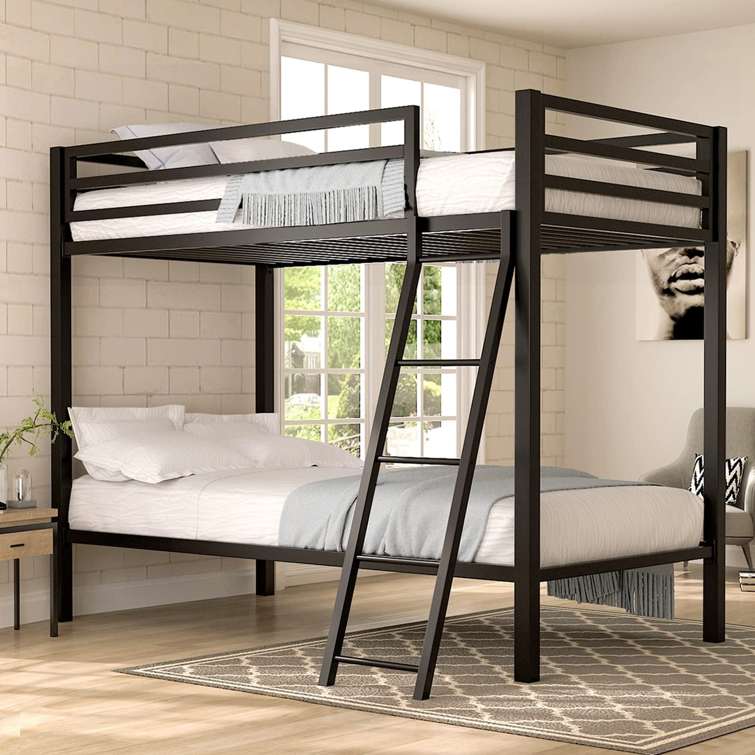 Loft Bed Frame for Juniors&Adults Metal Loft Bed Twin Size with Safety