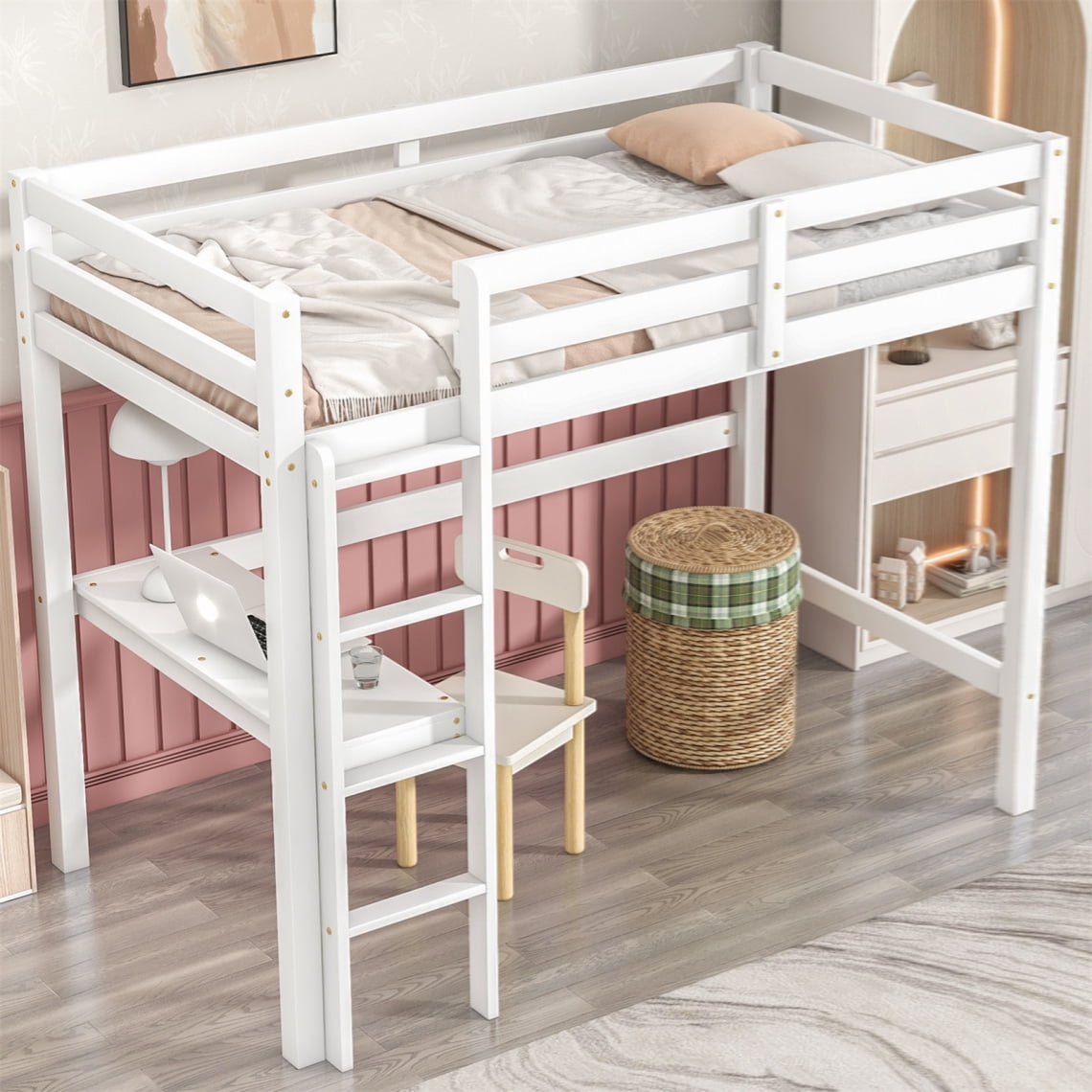 Loft Bed, Twin Loft Bed, Modern Style Loft Bed with Built-in Desk ...
