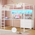 thumbnail image 1 of Loft Bed Full Size with Desk, 6 Storage Drawers and Bookshelf, Metal Loft Full  Bed Frame with USB Charging Station, LED Lights, Storage Shelf, Full-Length Guardrail & Ladder, White, 1 of 10