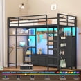 thumbnail image 1 of Loft Bed Twin Size with Desk and Charging Station and LED Lights, Metal Twin Loft Bed with 6 Storage Drawers & Large Pegboard & Coat Rack, Safety Guardrail and Ladder, Black, 1 of 12