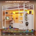 thumbnail image 1 of Loft Bed Twin Size with Desk and Charging Station and LED Lights, Metal Twin Loft Bed with 6 Storage Drawers & Large Pegboard & Coat Rack, Safety Guardrail and Ladder, White, 1 of 10