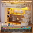 thumbnail image 1 of Loft Bed Twin Size with Desk and Storage Stairs&8 Storage Drawers, Metal Twin Loft Beds with LED Lights&Power Strips&3-tier Shelves, Loft Bed Frame for Teens/Adults, White, 1 of 9