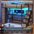 thumbnail image 1 of Loft Bed Twin Size with Desk and Storage Stairs&8 Storage Drawers, Metal Twin Loft Beds with LED Lights&Power Strips&Open Shelves, Loft Bed Frame for Teens/Adults, Black+Grey, 1 of 10