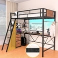 thumbnail image 1 of Loft Bed Twin Size with L-Shaped Desk, LED Lights, Charging Station, Metal Loft Bed Frame with Storage Shelves, Pegboards and 3 Drawers, High Safety Guard, Widened Ladder, No Box Spring Needed, 1 of 18