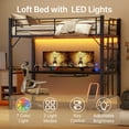 thumbnail image 1 of Loft Bed Twin Size, Lofka Heavy Duty Metal Twin Bed Frame with Writing Desk and LED Lights, Loft Bed Frame with Charging Station and CPU Stand, Black, 1 of 10