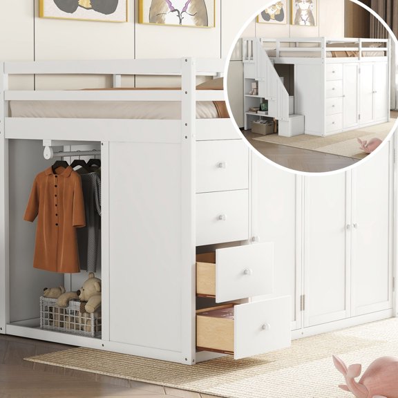 Loft Bed With Built-in Wardrobe Storage - Sleek Bedroom Furniture Stylish Units Space Enhancing