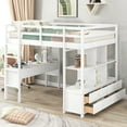 thumbnail image 1 of Loft Bed With Desk, 6 Drawers and Storage Shelves, Solid Wood Full Size Loft Bed Frame with Full-Length Guardrails and Ladder, Multifunctional Loft Bed, Space-Saving Design, No Box Spring Needed White, 1 of 7
