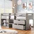thumbnail image 1 of Loft Bed, Wood Twin Size Loft Bed with Two Shelves & Two Drawers, Low Loft Bed Frame with Full-length Guardrail, Include Headboard & Footboard, Antique Grey, 1 of 7