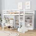 thumbnail image 1 of Full Size Solid Pine Wood Loft Bed with 8 Storage Shelves and Built-in Ladder, Antique White for Bedroom, 1 of 16