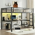 thumbnail image 1 of Loft Bed with Desk, Metal Loft Bed Full Size with LED Lights & Charging Station, Noise-Free, Space-Saving, No Box Spring Needed-Black, 1 of 8