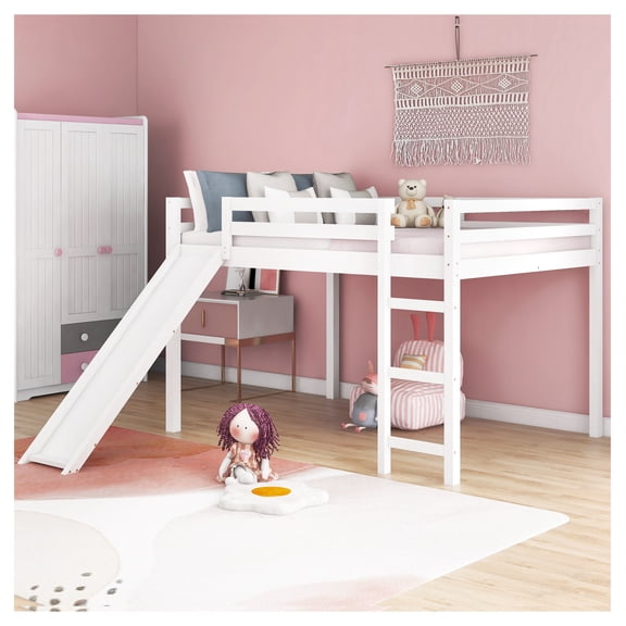 Loft Bed with Slide, Multifunctional Design, Full (White)(OLD SKU :WF281157AAK)