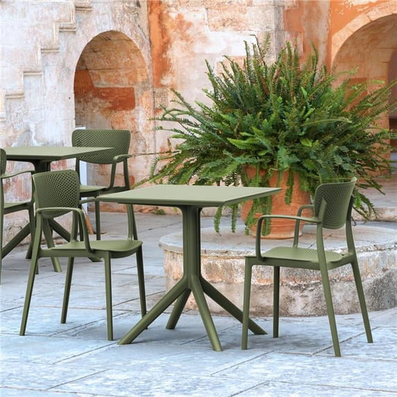Loft Bistro Set with 27 in. Table Top, Olive Green - 3 Piece