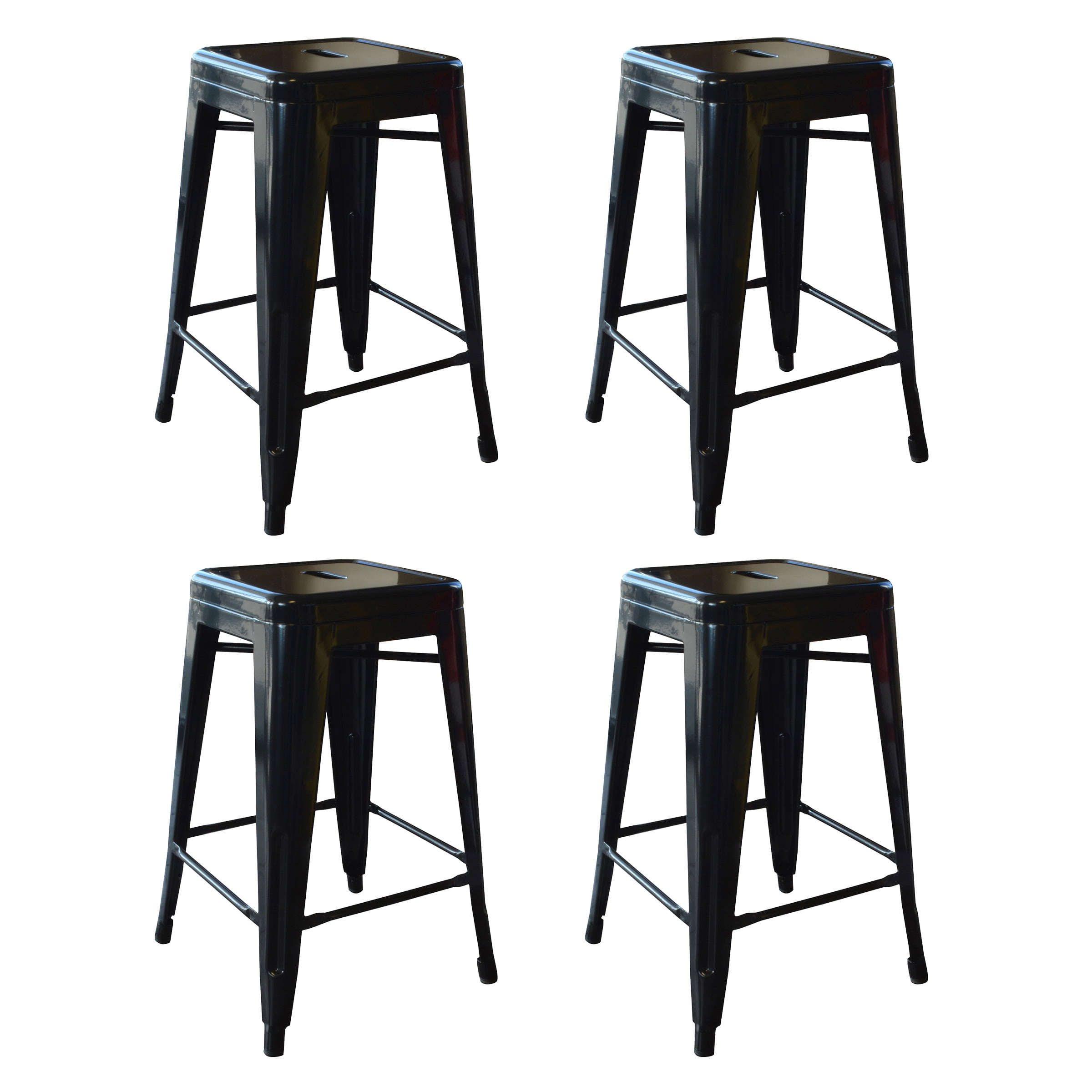 Black 24" Backless Metal Stackable Bar Stools, Set of 4