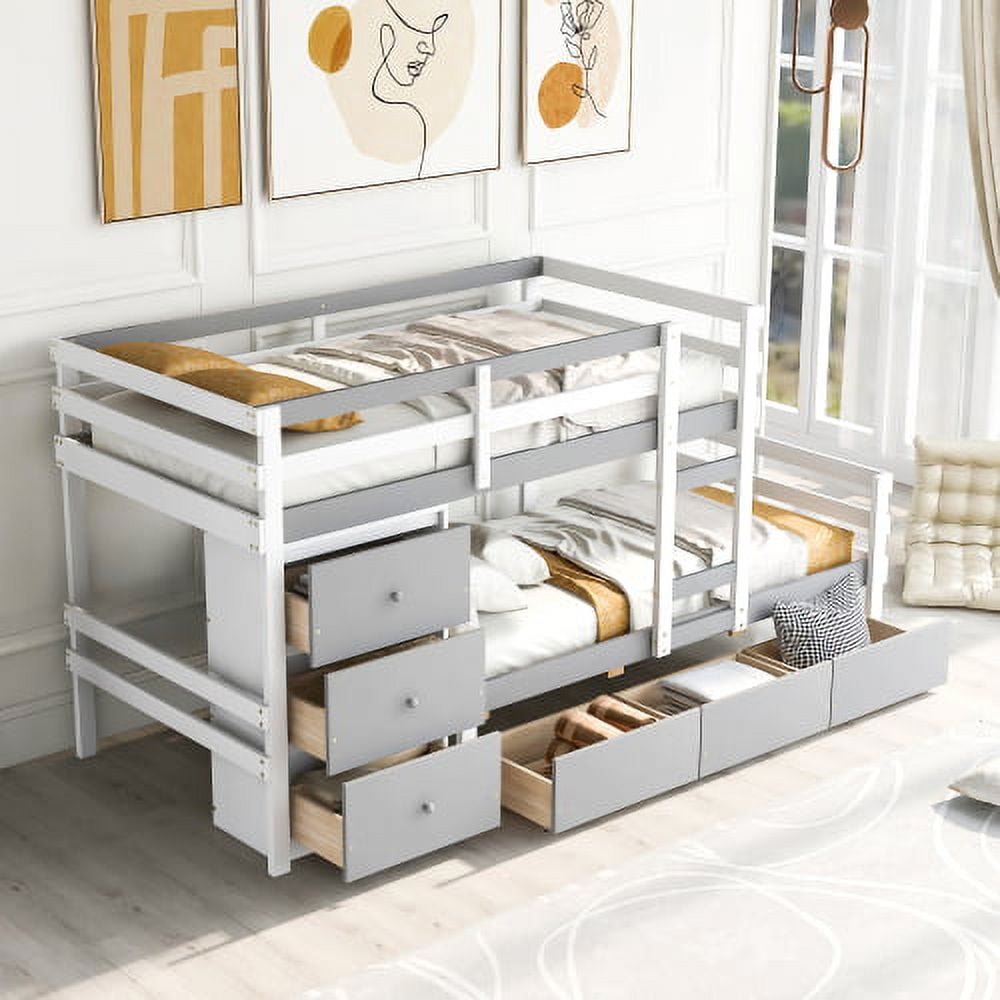 Loft Bunk Bed, Twin over Twin Bunk Bed with 6 Drawers, Loft Bed Frame