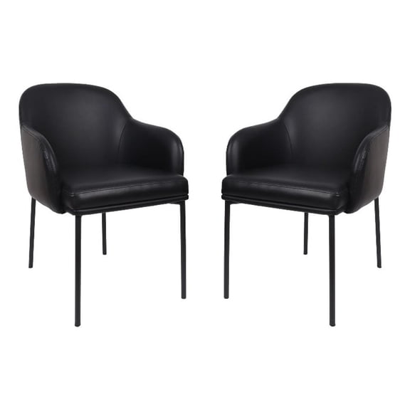 Loft Contemporary Vegan Leather Metal Armchair in Black - Set of 2