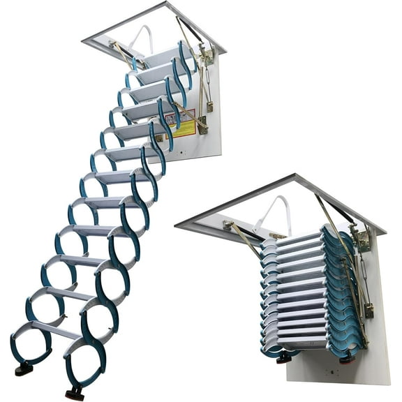 Loft Ladder Stairs Blue Folding Retractable Carbon Steel Pull down Ceiling Household