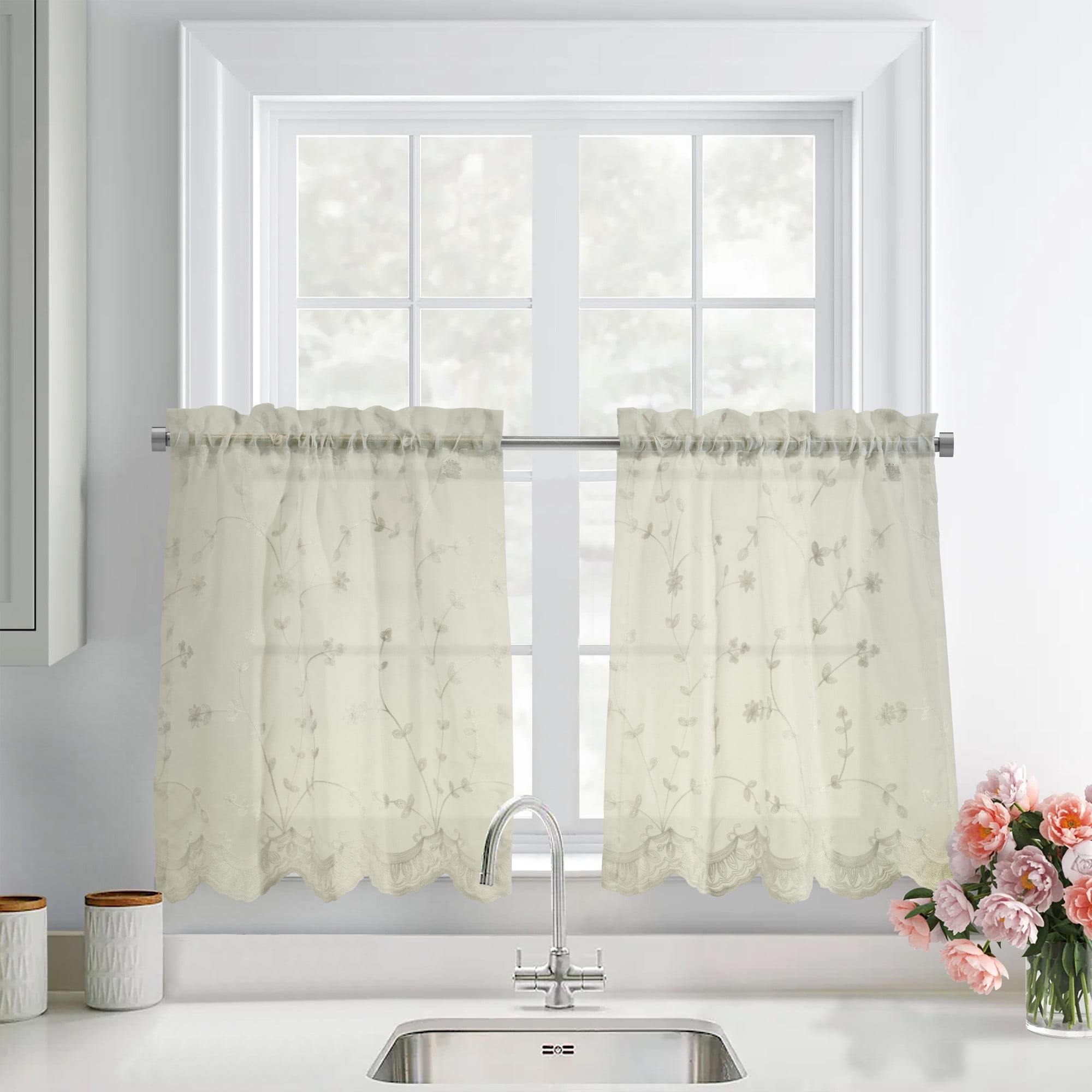 Loft Living Garcia Sheer Rod Pocket Curtain Tiers 52 x 36 in Cream