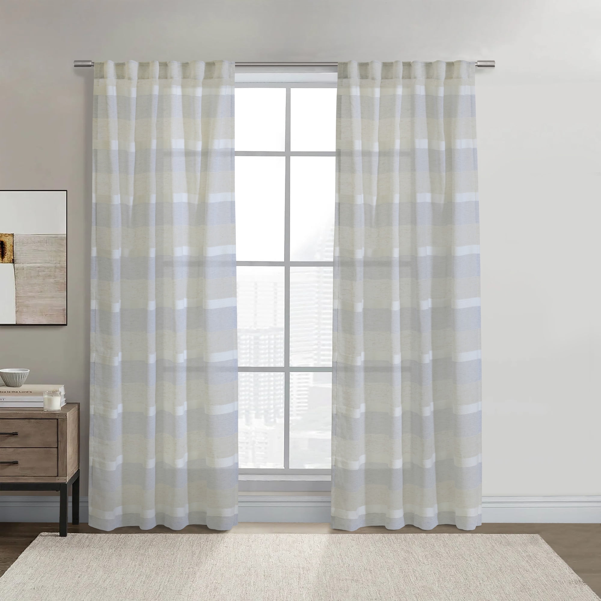 Loft Living Nevis Light Filtering Dual Header Indoor Curtain 52 x 108 in Blue
