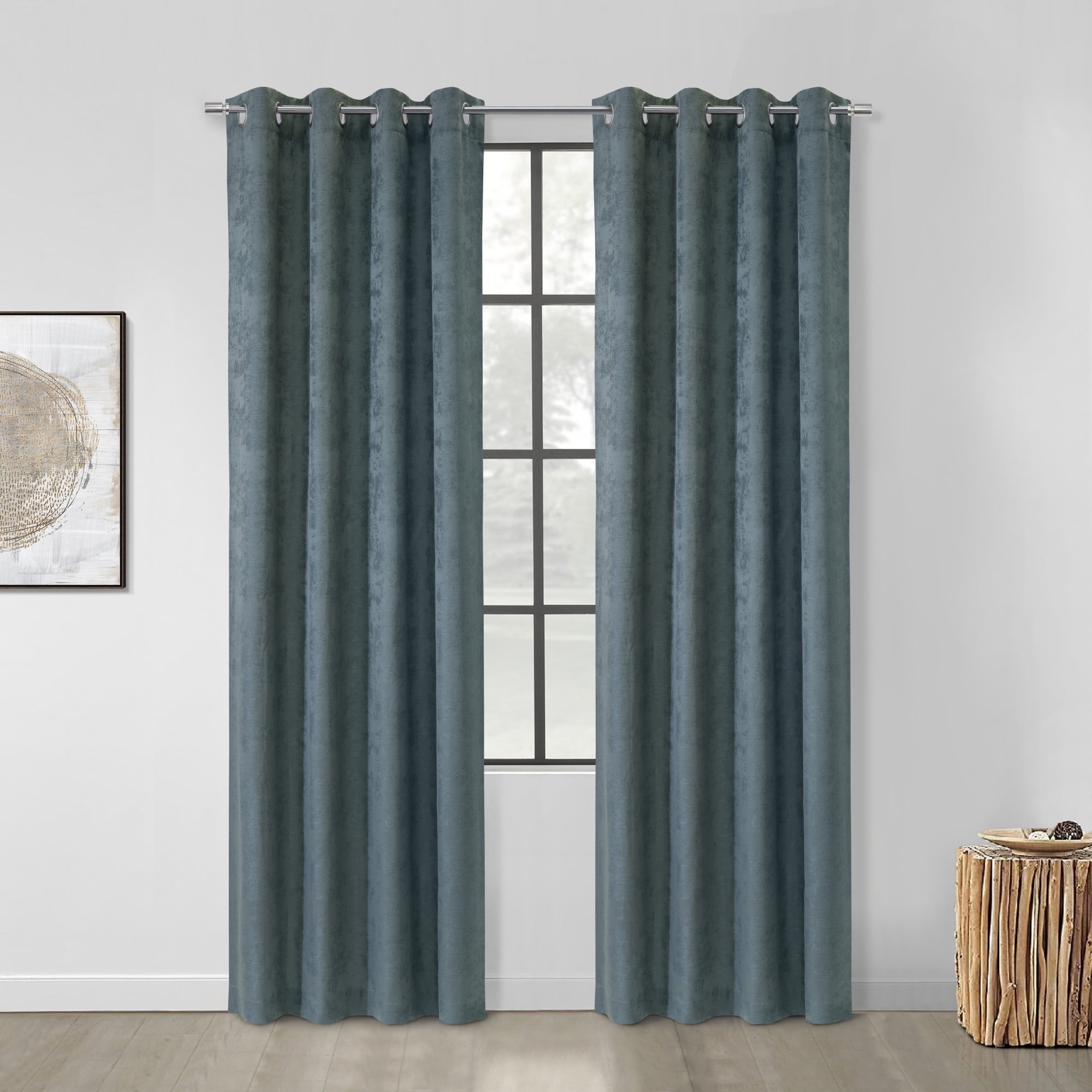 Loft Living Paisley Light Filtering Grommet Indoor Curtain 52 x 84 in Steel Blue