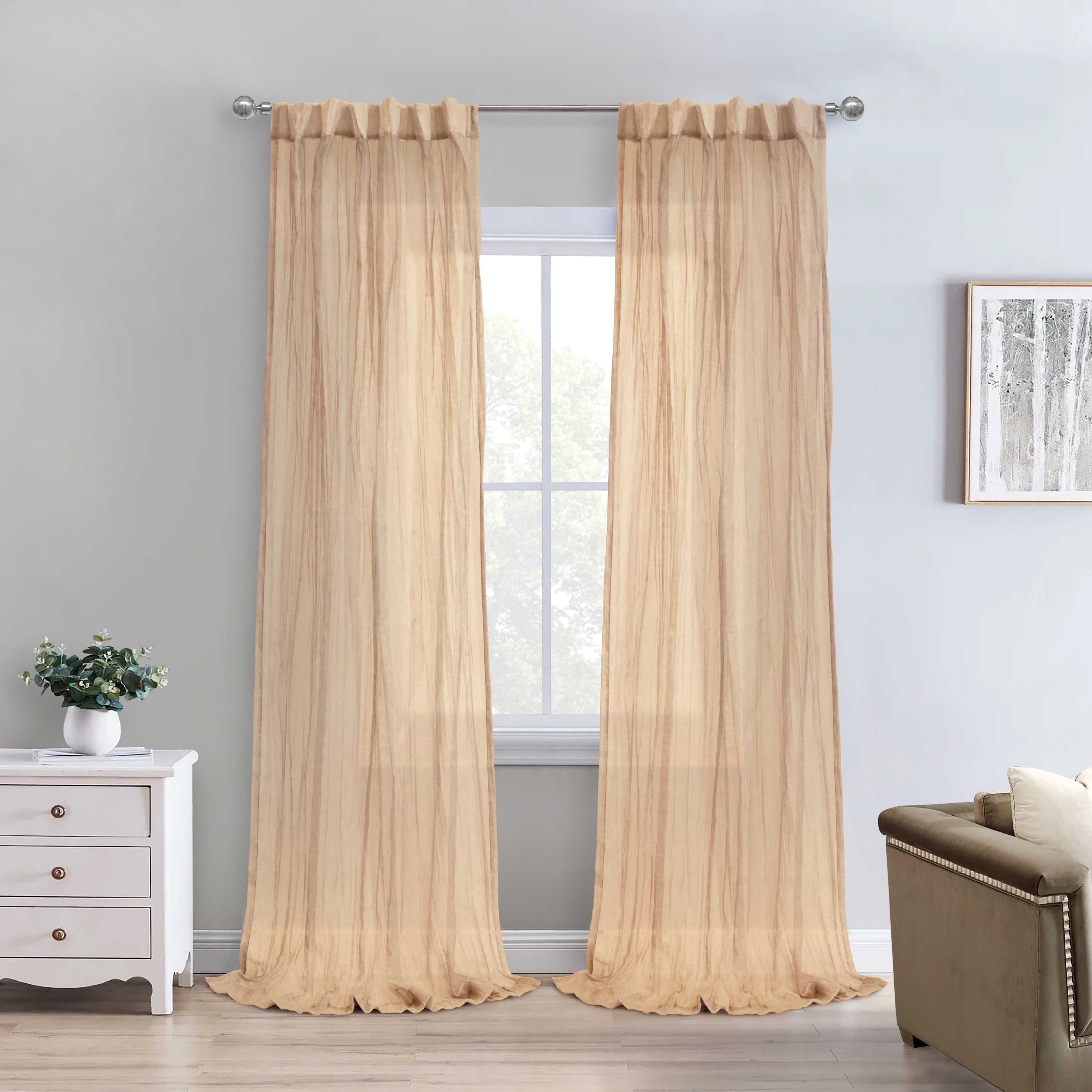 Loft Living Peoria Sheer Dual Header Indoor Curtain 52 x 108 in Apricot