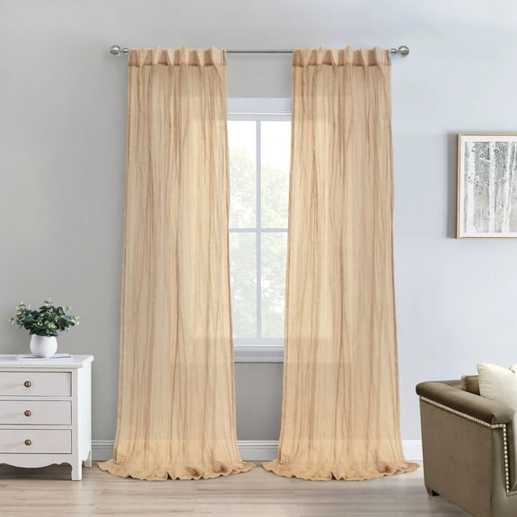Loft Living Peoria Sheer Dual Header Indoor Curtain 52 x 63 in Apricot