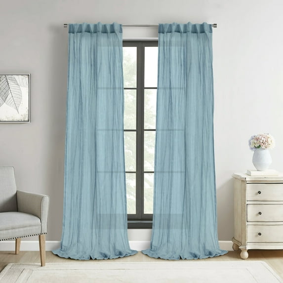 Loft Living Peoria Sheer Dual Header Indoor Curtain 52 x 84 in Blue