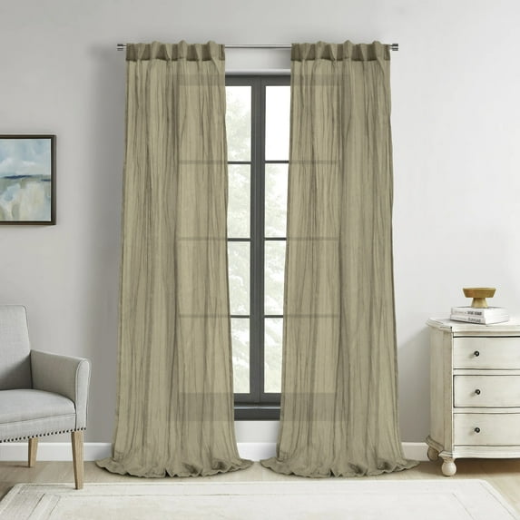Loft Living Peoria Sheer Dual Header Indoor Curtain 52 x 84 in Khaki