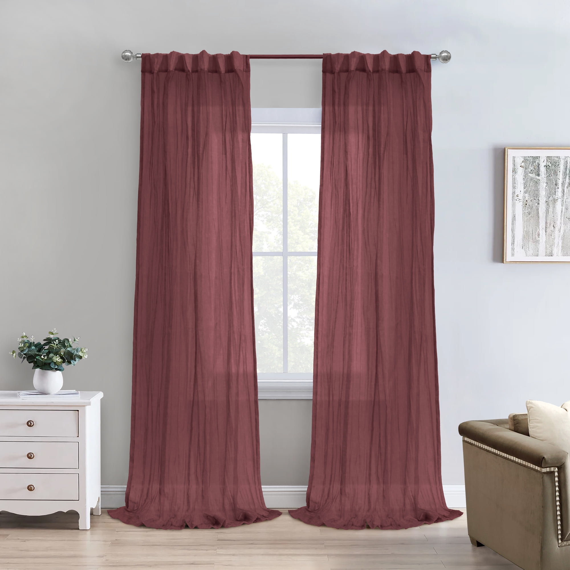Loft Living Peoria Sheer Dual Header Indoor Curtain 52 x 95 in Burgundy