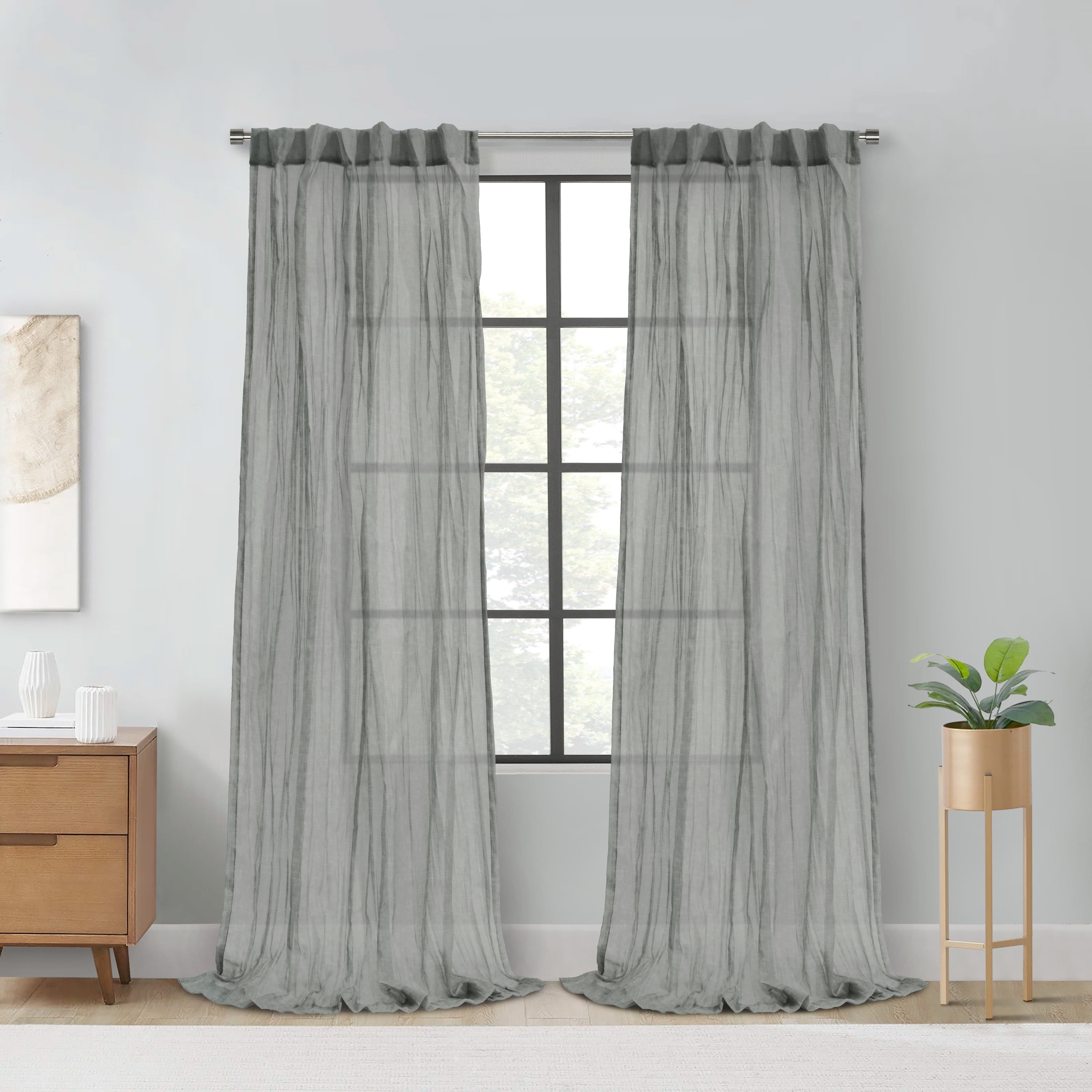 Loft Living Peoria Sheer Dual Header Indoor Curtain 52 x 95 in Grey
