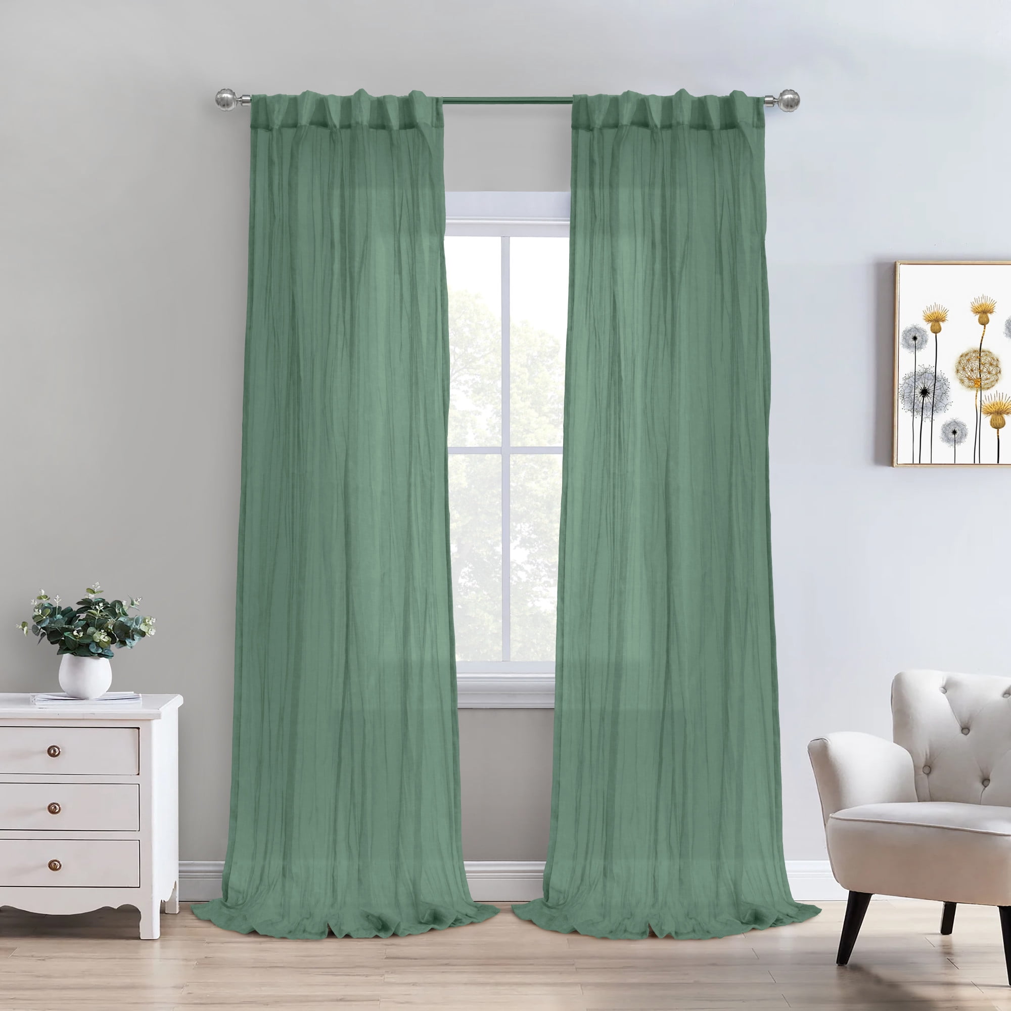 Loft Living Peoria Sheer Dual Header Indoor Curtain 52 x 95 in Sage