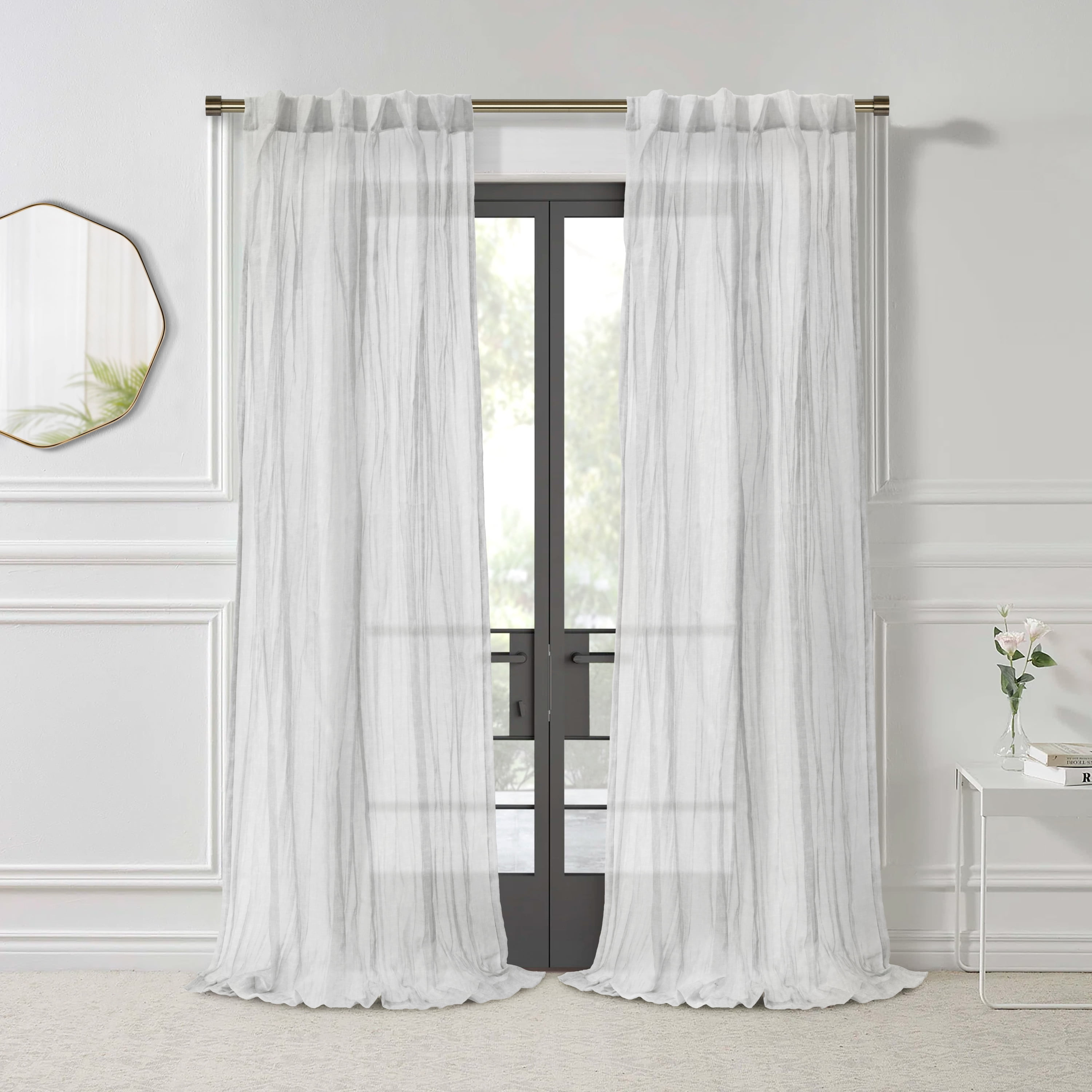 Loft Living Peoria Sheer Dual Header Indoor Curtain 52 x 95 in White