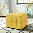 thumbnail image 1 of Loft Lyfe Eudeat Yellow Velvet Ottoman - Upholstered, Piping Trim, 1 of 8