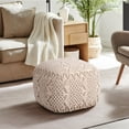 thumbnail image 1 of Loft Lyfe Goldie Cotton Yarn Ottoman, Hand Knitted, Ivory, 1 of 6