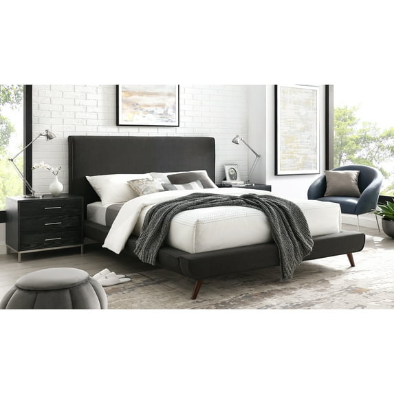 Loft Lyfe Jessie Platform Bed Linen Upholstery Queen Size, Charcoal