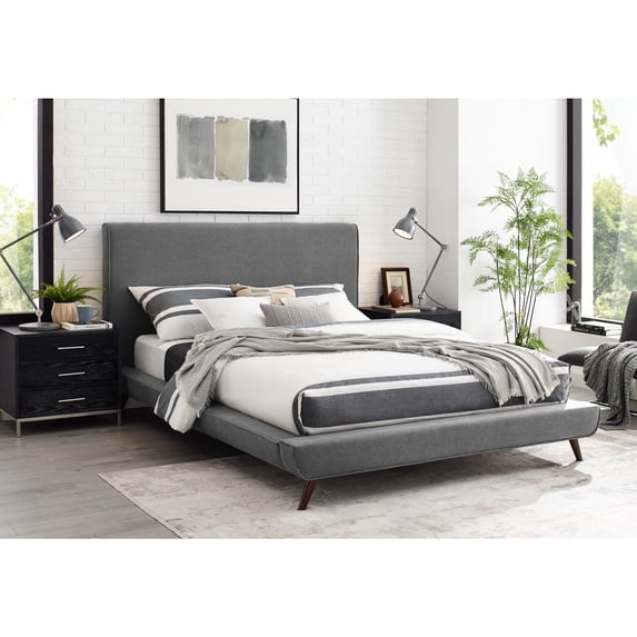 Loft Lyfe Jessie Platform Bed Linen Upholstery Queen Size, Grey