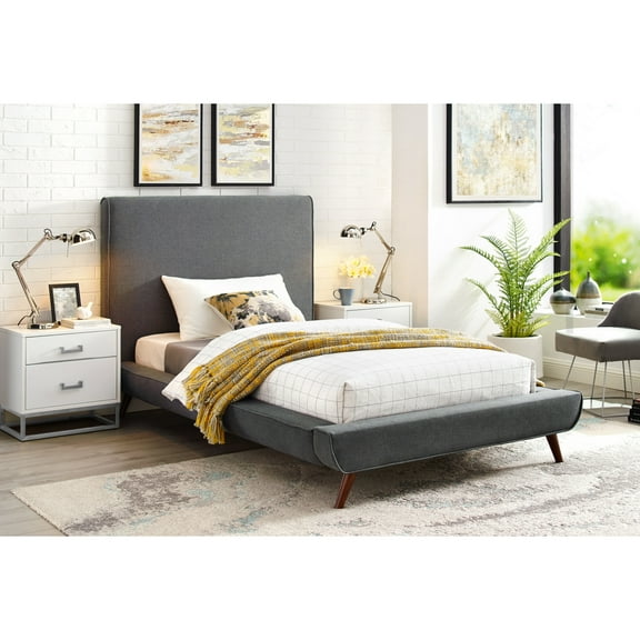 Loft Lyfe Jessie Platform Bed Linen Upholstery Twin Size, Grey
