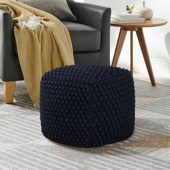Loft Lyfe Kaylene Cotton Yarn Ottoman, Hand Knitted, Navy