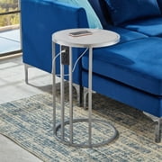 Loft Lyfe Kiera Grey/Chrome End Table - 2 USB Charging Ports 2 Outlets Power Plug | MDF with Veneer Top Chrome Metal Base |