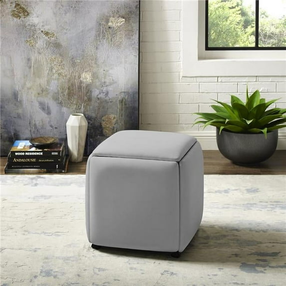 Maison Ottomans Grey Leather PU Cube Castered Legs