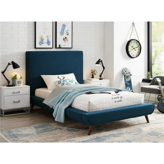 Loft Lyfe Posh Living Lyle Linen Platform Twin Size Bed, Denim - 50 x 85.8 x 45.3 in.